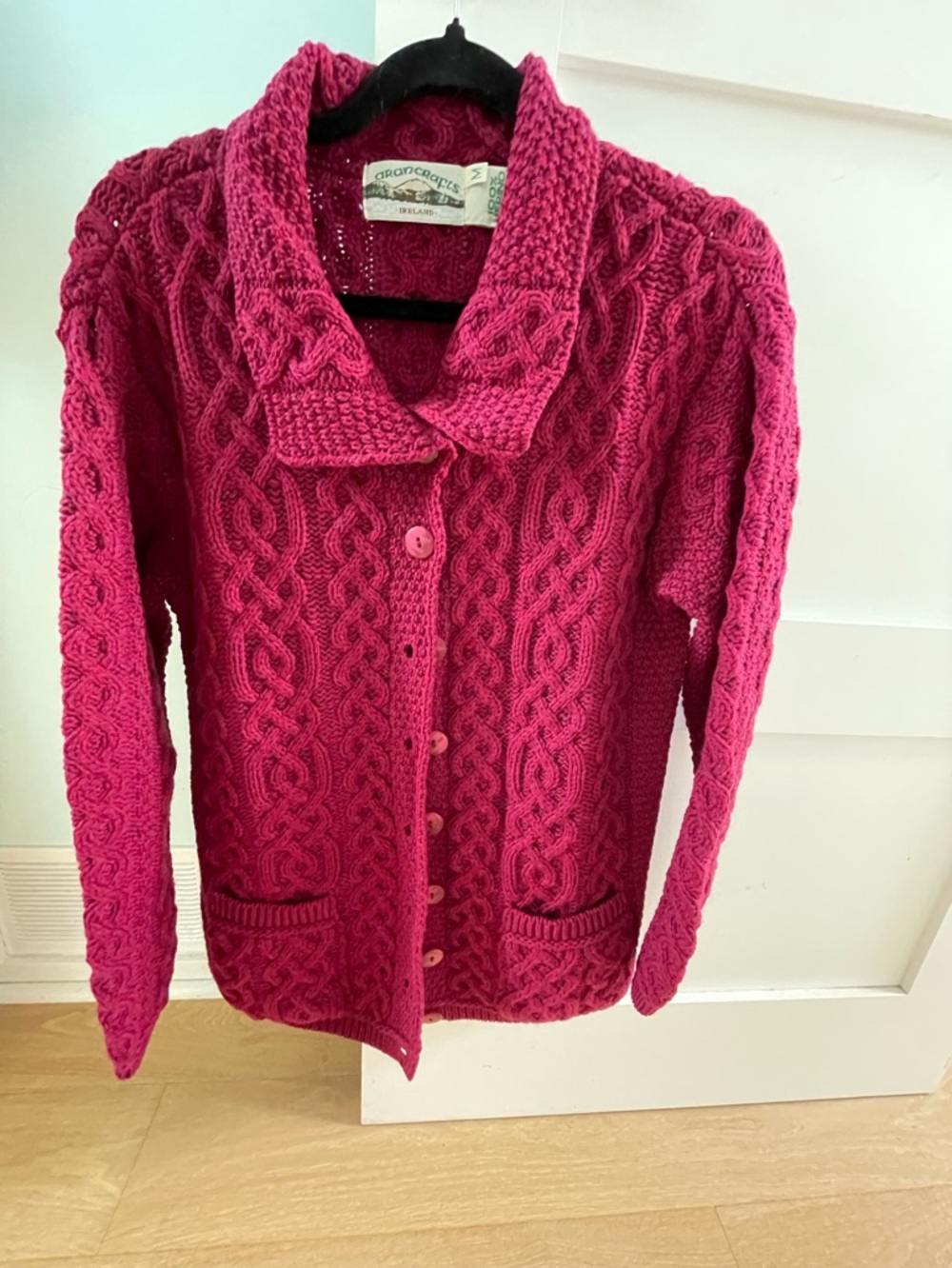 Aran Crafts Women's Cable Knit Button Cardigan - Raspberry